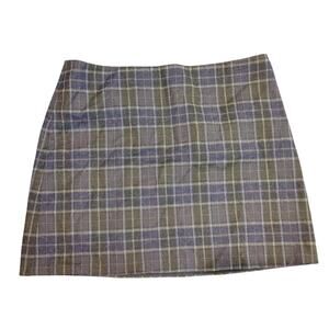 THEORY Plaid Mini Skirt Wool Blend Lined Side Zip Blue Gray Womens Size 10